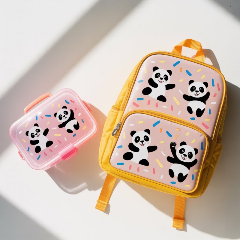 Set de Mochila y Lonchera Infantil - Ositos panda